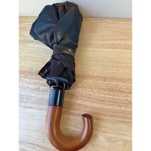 Patricia Nash Umbrella Purple Blue Dark Floral Wood Handle Compact